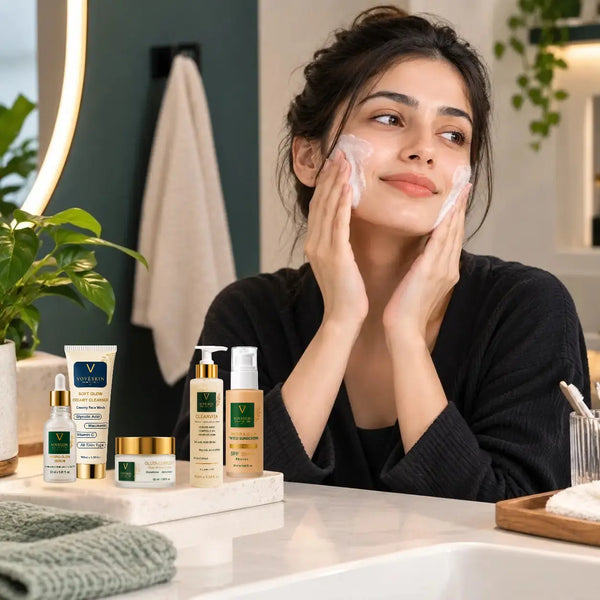 A women showing skincare routine
