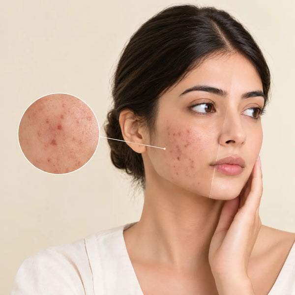 A women face showing Acne Marks.