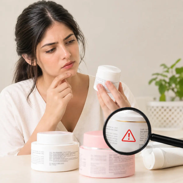 Unsafe skin-lightening cream warning signs before use.